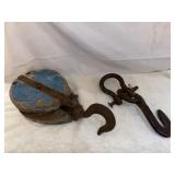 (R19) Vintage Wooden and Metal Pulley  and Cast