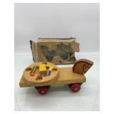 (RR1)  Vintage Wooden Merry-Go-Round Action Pull