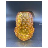 (R11) Fenton Vintage Amber Hobnail Candle Holder