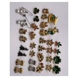 R4) Collection of Christmas earrings and two saint