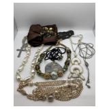 R4) Assortment of costume jewelry and silk