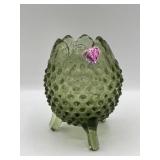 Vintage Fenton Glass Vase Hobnail Colonial Green