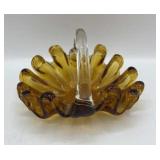 Amber glass ruffles bridal basket- 6in X 4 1/2 in