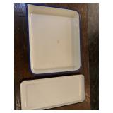 (R18)  White Enamel Trays with Blue and Black rim