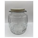 Handled clear glass barrel jar