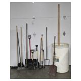 Barrel, Pitch Fork, Shovels, Crow Bar, Brooms and