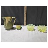 Fenton Topaz yellow hobnail creamer & sugar &