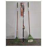2 Leaf Rakes and Fiskars Adjustable Pruning Stik