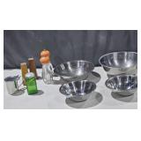 Stainless Steel Bowl Set, Salt & Pepper Shakers,