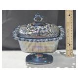Iridescent Windsor Blue Carnival Glass Lidded
