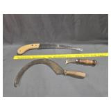 Pruning Saw, 16" Hand Sickle and a banana knife