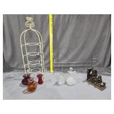 Cruets, Towel Bar, Cup Rack, Amberina crackle art