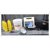 First Aid Kit, Desk Lamp, 1 gal Meijer Bucket,