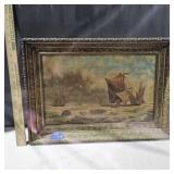 Old Sailing Ships Canvas with Ornate Wood Frame