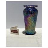Glass Eye Studio Vase Iridescent Blue Swirl