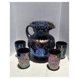 Fenton Carnival Glass Pitcher & (4) Tumbler Set