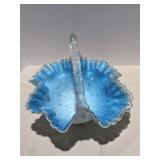 Victorian Blue Spangle Glass Basket with Silver