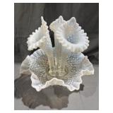 Fenton White Opalescent Diamond Lace 3 Horn