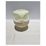 Fenton Satin Green Custard Glass Fairy Light Owl
