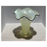 Fenton Topaz Vaseline Opal Carnival Glass Vase