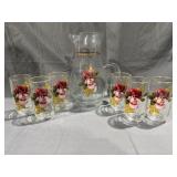 West Virginia Glass Co. Rose Pitcher & 6