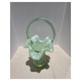 Fenton Green Opalescent Hobnail Ruffled Edge