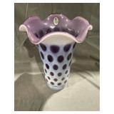 Fenton Plum Opalescent Coin Dot Ruffled Rim Vase