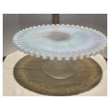 Fenton White Opalescent Iridescent Cake Stand