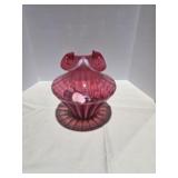 Fenton Cranberry Opalescent Candy Cane Striped