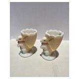 (2) Fenton Rabbit Egg Cups, Hand Painted Signed
