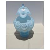 Fenton Blue Overlay on White Drape Ruffled Rim