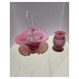 Fenton Cranberry Opalescent Hobnail Ruffled Edge