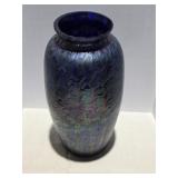 'Kralick' Blue Iridescent Art Glass Vase ' Fish
