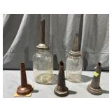 (2) Glass Oil Jars & 3 Extra Spouts