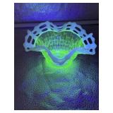 Fenton Uranium Opalescent Basket weave Bowl