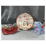 Japan glass art Bonzo Dog creamer, lotus frog