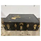 Antique Steamer Black Metal Trunk w/ Insert