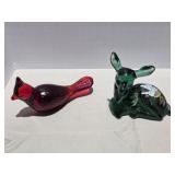 Fenton Emerald Green Deer, Ruby Red Cardinal Bird