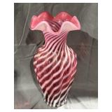 Fenton Cranberry Spiral Optic Vase 11'
