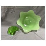 Fenton Lotus Jadeite Bowl & Glass Green Frog