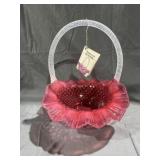 Fenton 10' Opalescent Cranberry Hobnail Basket