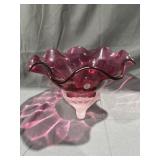 Fenton Country Cranberry Bowl w/ Satin Footed