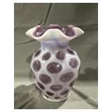 Fenton Plum Opalescent Coin Dot Ruffle Top Vase