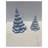 (2) Fenton Blue Iridescent Christmas Trees with