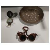 Steam punk goggles compass and a po-7 pie tin