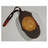 Vtg ornate bird carving leather compact traveling