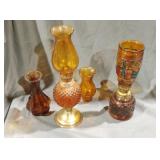 Amber glass table lamp hob nail & diamond