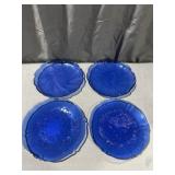 Arcoroc France Colbalt Blur (4) Floral Plates