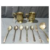 Brass Mugs & silver plate silverware