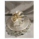 Art deco heisey glass dish with brass accent